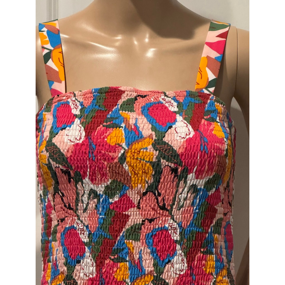 Women's Unbranded Midi Sun Dress S Pink Multi-color Floral Smocked - Picture 2 of 10